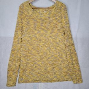 Soft Surroundings Liv Boucle Popcorn Sweater Yellow Gray Chunky Chenille L